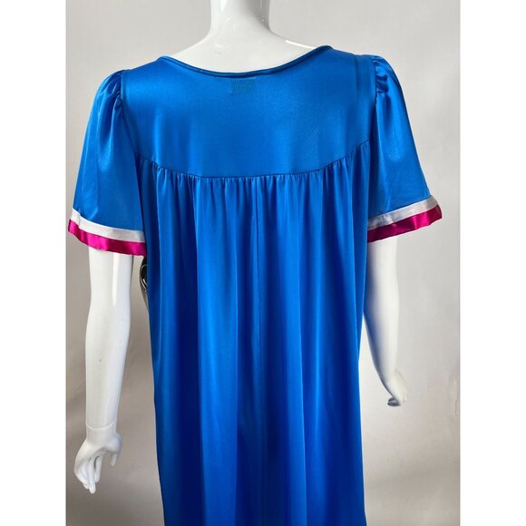 Vintage Henson Blue Nylon Nightgown With Pink & White Trim Small NWT Made in USA - Picture 13 of 16